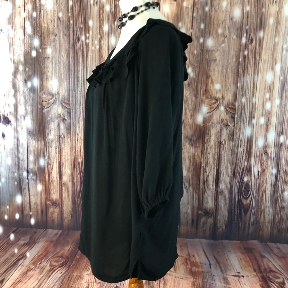 CHELSEA STUDIO Black 3/4 Sleeve Ruffle Neck Top - Picture 5 of 8